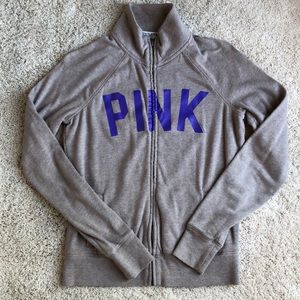 VICTORIAS SECRET PINK TAN ZIP UP SWEATER